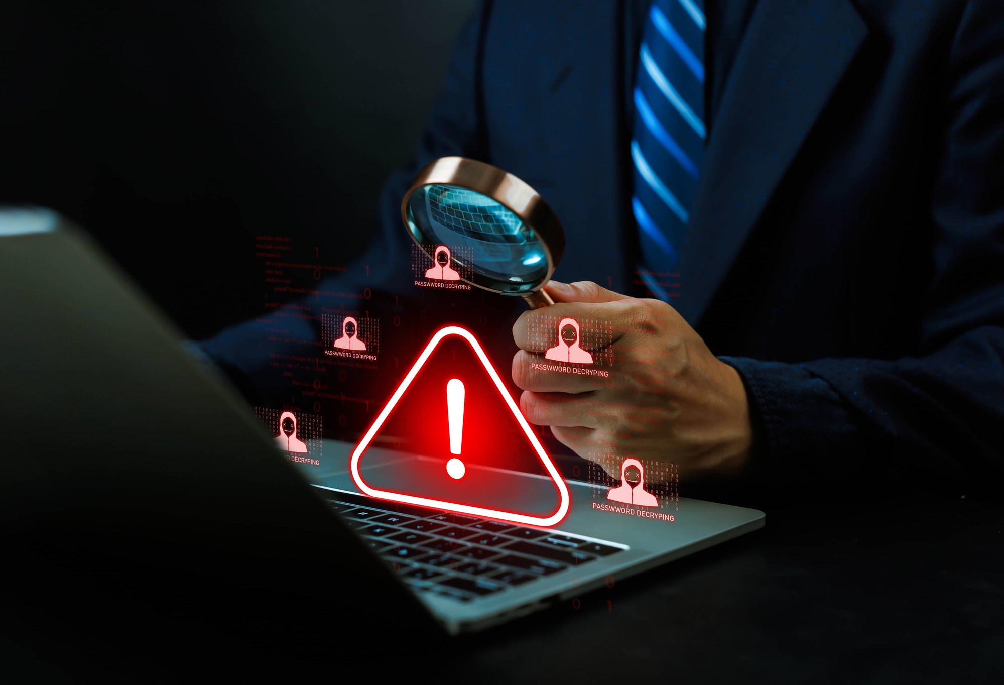 Biểu tượng cảnh báo an ninh mạng màu đỏ trên máy tính xách tay